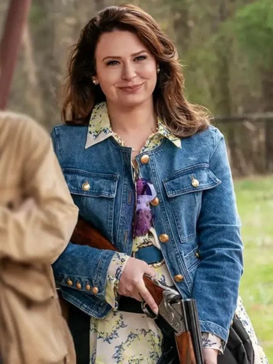 The Hunting Wives S01 Katie Lowes Denim Jacket Blue