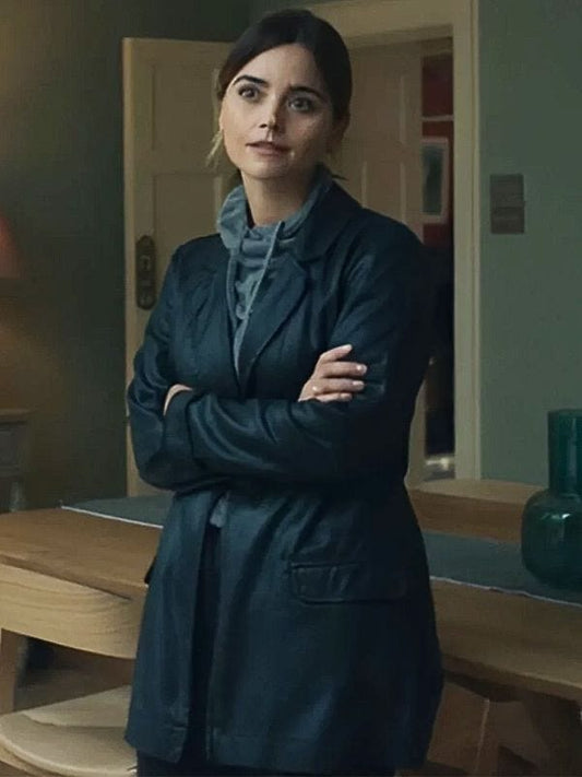 The Jetty S01 Jenna Coleman Black Leather Coat
