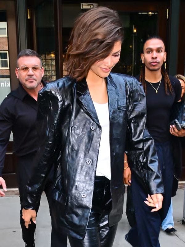 The Odyssey Press Tour 2026 Zendaya Leather Blazer