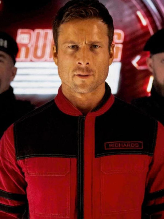 The Running Man Glen Powell Red Jacket