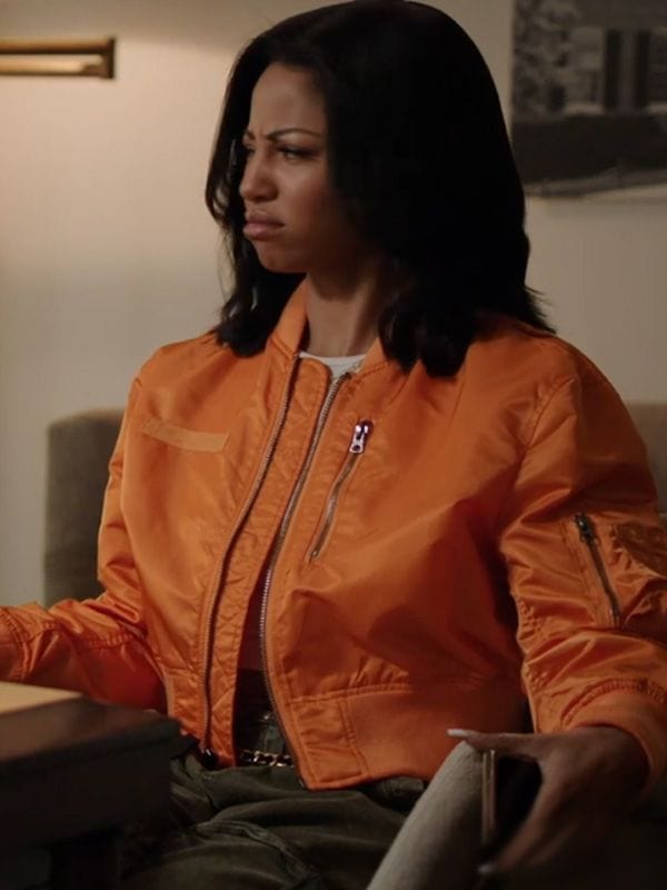 Thea Mays All American Homecoming S03 Orange Bomber Jacket Thea Mays All American Homecoming S03 Orange Bomber Jacket