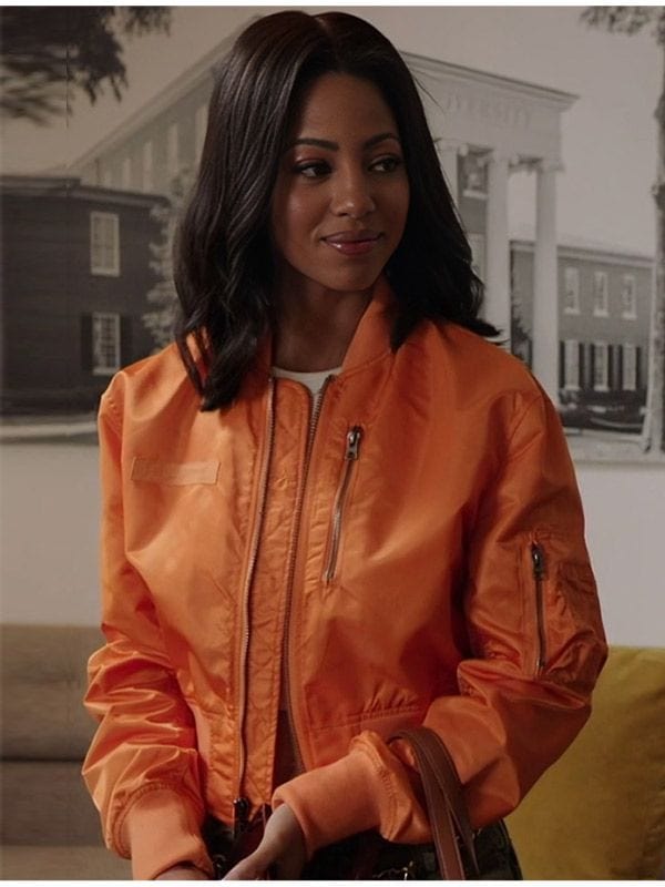 Thea Mays All American Homecoming S03 Orange Bomber Jacket Thea Mays All American Homecoming S03 Orange Bomber Jacket