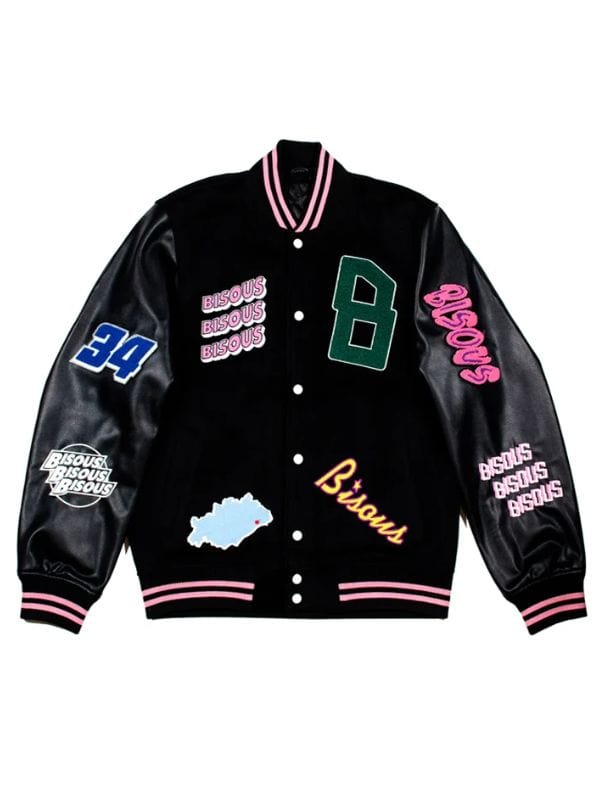 Too Much S01 Leo Reich Patchwork Varsity Jacket Black