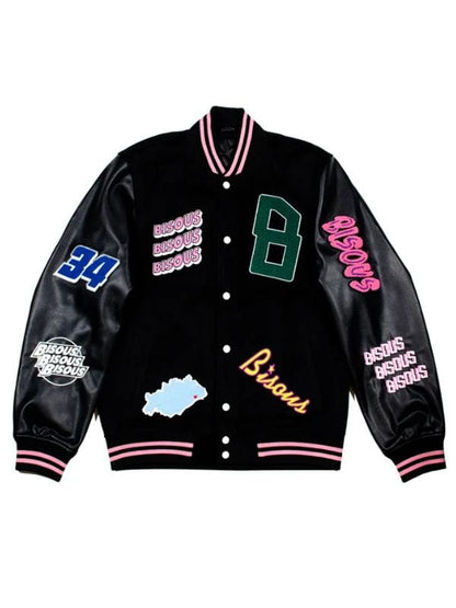 Too Much S01 Leo Reich Patchwork Varsity Jacket Black