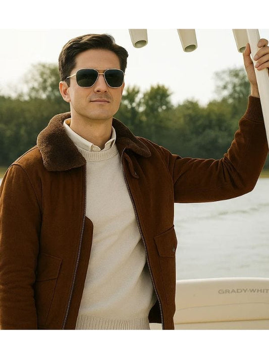 Topher Grace The Waterfront S01 Brown Suede Jacket