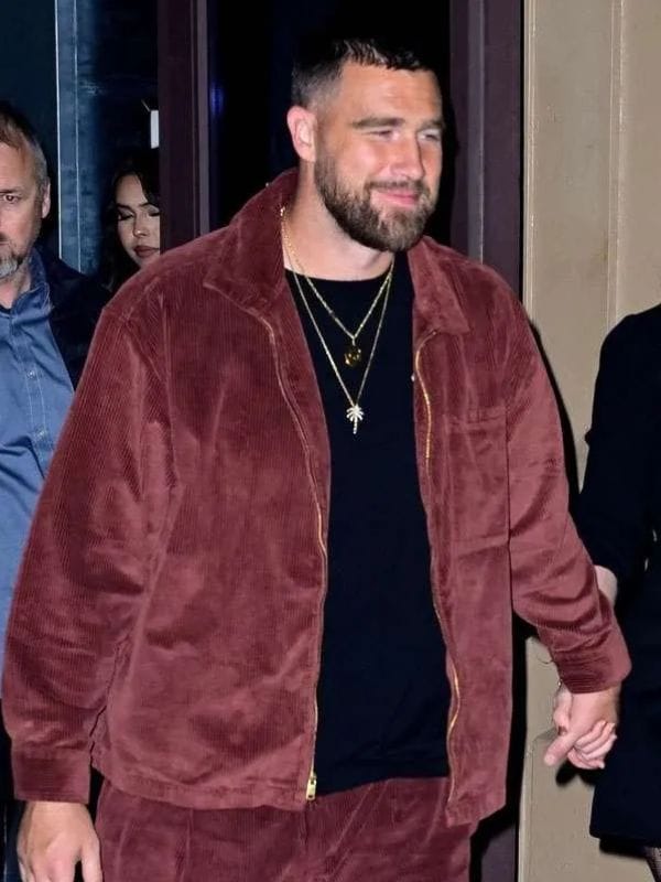 Travis Kelce NYC 2025 Corduroy Jacket Maroon