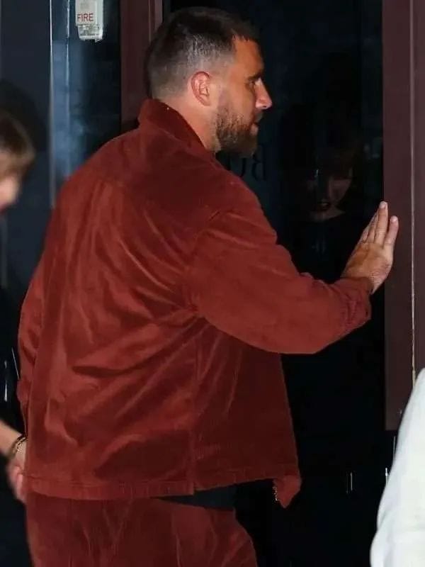 Travis Kelce NYC 2025 Corduroy Jacket Maroon