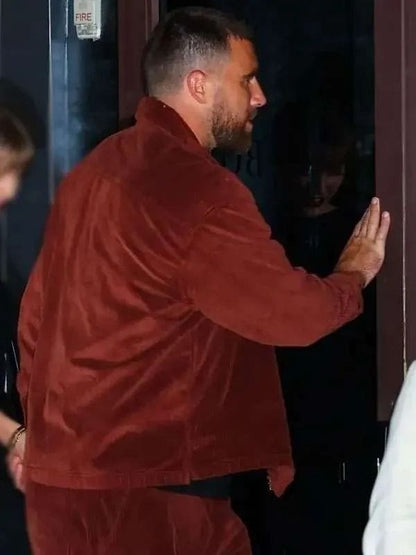 Travis Kelce NYC 2025 Corduroy Jacket Maroon