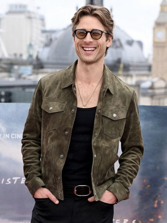 Twisters 2024 Premiere Glen Powell Brown Suede Jacket Twisters 2024 Premiere Glen Powell Brown Suede Jacket