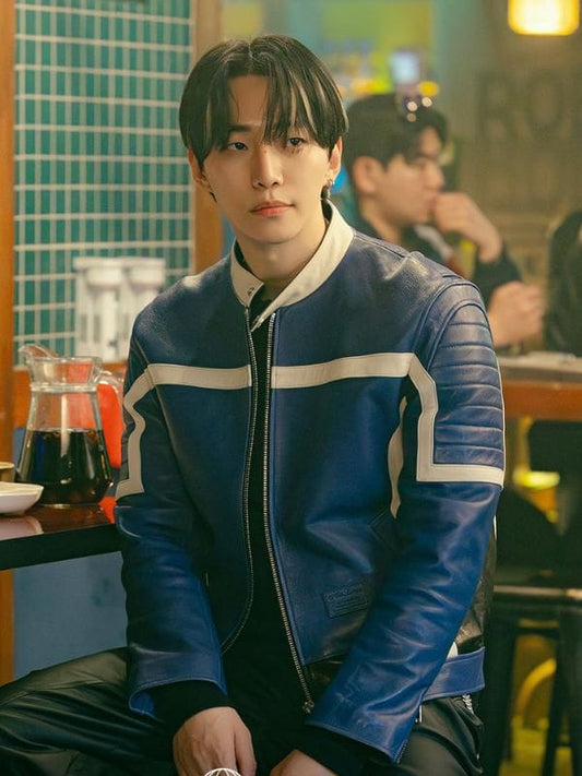 Typhoon Family S01 Lee Jun-ho Blue Leather Jacket