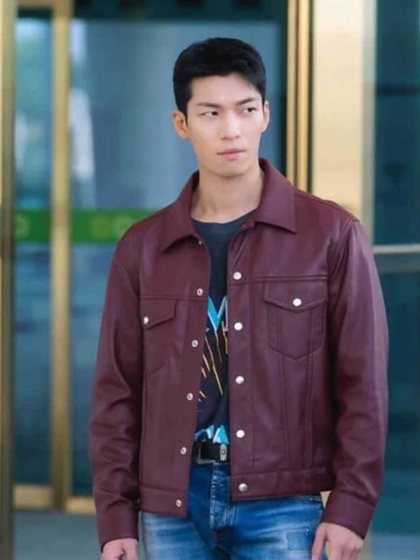 Wi Ha-joon Bad and Crazy Maroon Leather Jacket - Shop Now