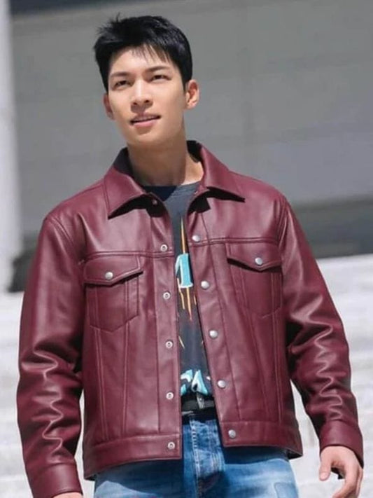 Wi Ha-joon Bad and Crazy Maroon Leather Jacket - Shop Now
