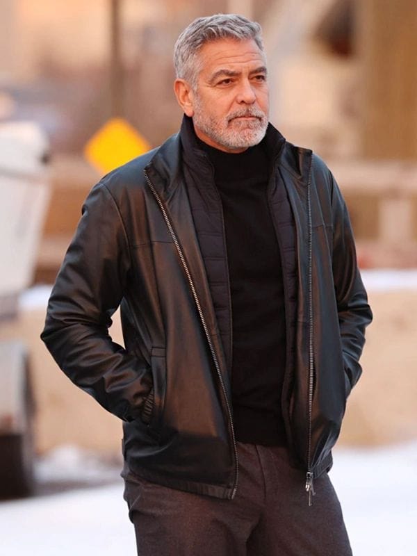 Wolfs 2024 George Clooney Black Leather Jacket Wolfs 2024 George Clooney Black Leather Jacket