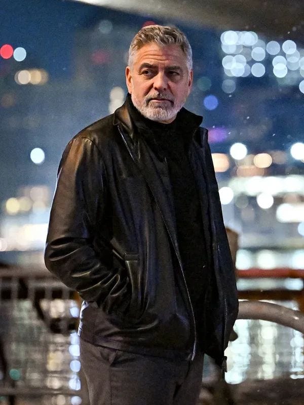 Wolfs 2024 George Clooney Black Leather Jacket Wolfs 2024 George Clooney Black Leather Jacket