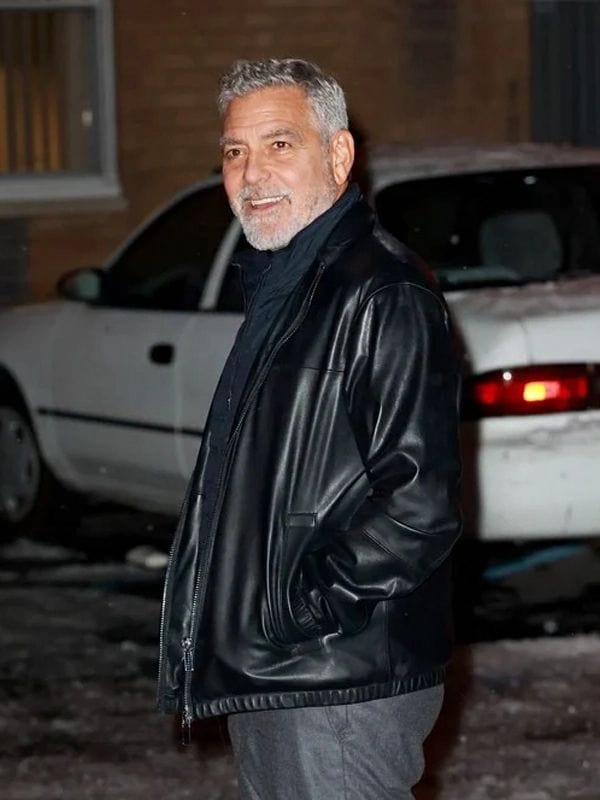Wolfs 2024 George Clooney Black Leather Jacket Wolfs 2024 George Clooney Black Leather Jacket