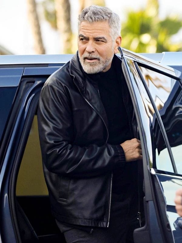 Wolfs 2024 George Clooney Black Leather Jacket Wolfs 2024 George Clooney Black Leather Jacket