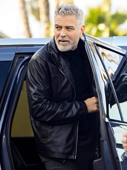 Wolfs 2024 George Clooney Black Leather Jacket Wolfs 2024 George Clooney Black Leather Jacket