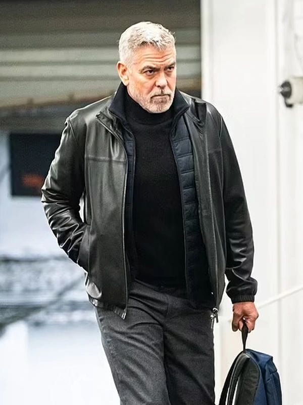 Wolfs 2024 George Clooney Black Leather Jacket Wolfs 2024 George Clooney Black Leather Jacket