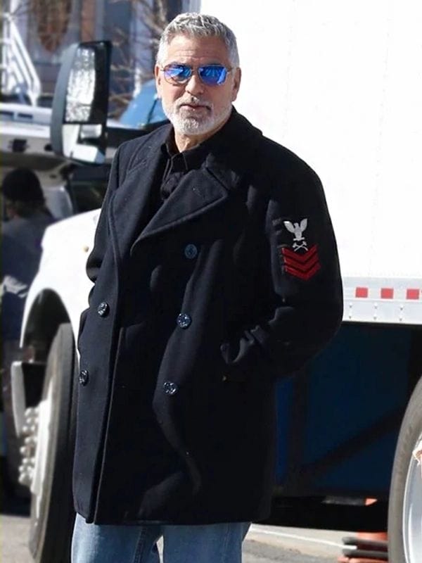 Wolfs 2024 George Clooney Black Peacoat Wolfs 2024 George Clooney Black Peacoat