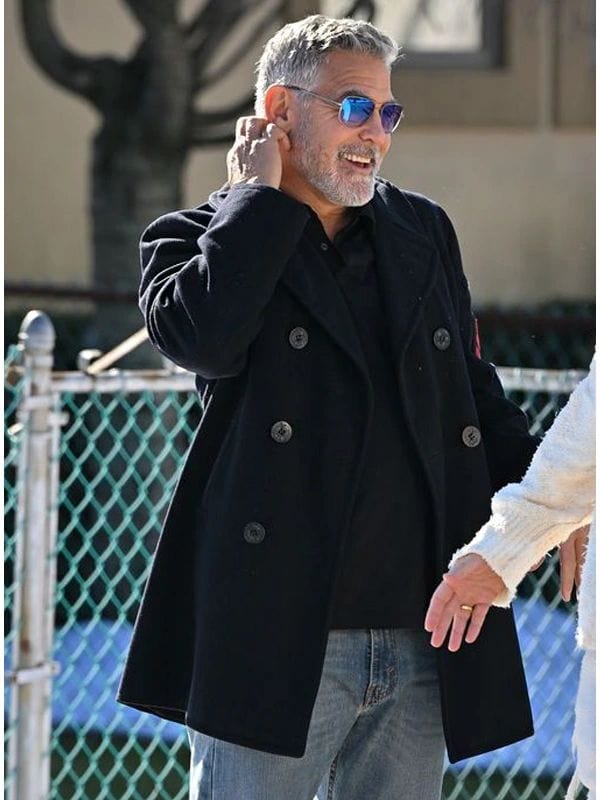 Wolfs 2024 George Clooney Black Peacoat Wolfs 2024 George Clooney Black Peacoat