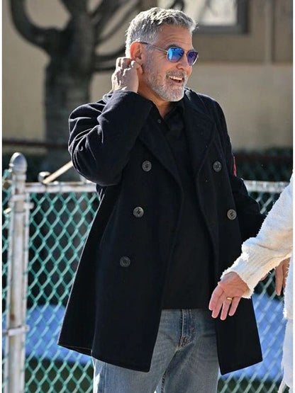 Wolfs 2024 George Clooney Black Peacoat Wolfs 2024 George Clooney Black Peacoat