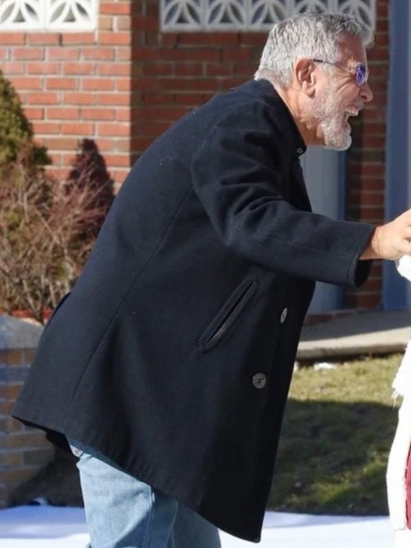 Wolfs 2024 George Clooney Black Peacoat Wolfs 2024 George Clooney Black Peacoat
