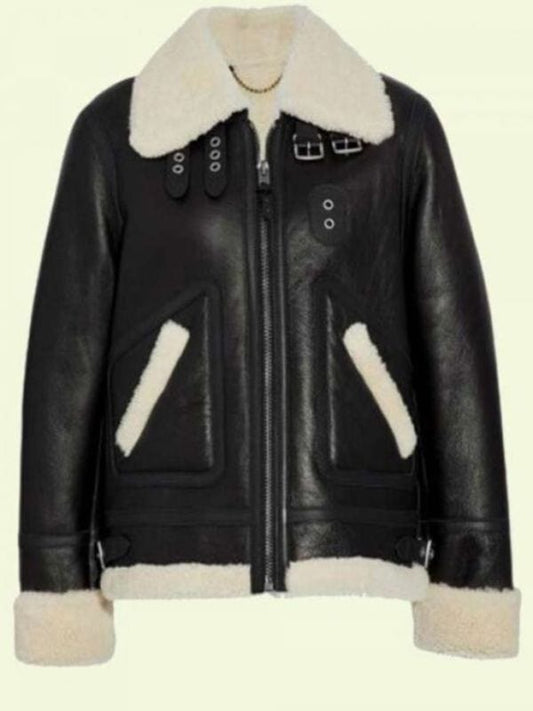 Women’s Shearling Aviator Leather Jacket Women's B3 Ivory Shearling Aviator Leather Jacket