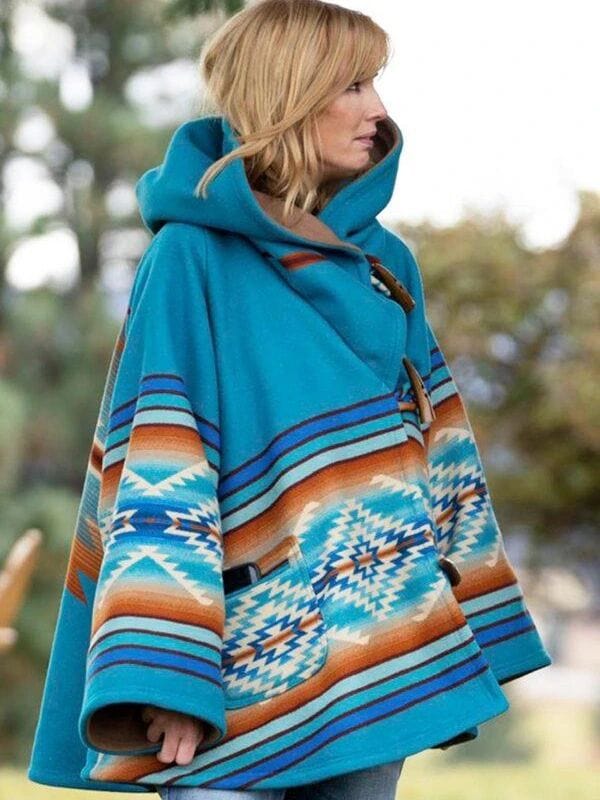 Yellowstone Kelly Reilly Blue Hooded Coat
